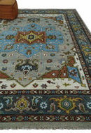 Traditional Heriz Blue, silver, Charcoal and Ivory Hand Knotted  wool Area Rug