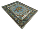 Traditional Heriz Blue, silver, Charcoal and Ivory Hand Knotted  wool Area Rug