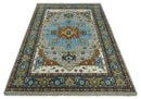 Traditional Heriz Blue, silver, Charcoal and Ivory Hand Knotted  wool Area Rug