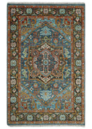 Eclectic 5x8 Wool Traditional Persian Blue and Brown Vibrant Colorful Hand knotted SerapiArea Rug | TRDCP19158