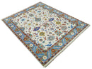 Eclectic 8x10 All Wool Traditional Persian Blue and Ivory Vibrant Colorful Hand knotted Persian Area Rug | TRDCP159810