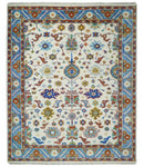 Eclectic 8x10 All Wool Traditional Persian Blue and Ivory Vibrant Colorful Hand knotted Persian Area Rug | TRDCP159810