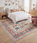 Eclectic Vibrant Colorful Ivory And Teal Traditional design Hand knotted Wool Area Rug