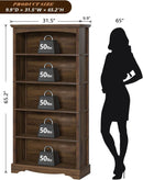 65-Inch Tall Brown Wooden Bookshelf With Five Tiers