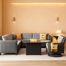 11 Piece Outdoor Patio Furniture Set With Fire Pit Table Dark Grey Wicker Sectional And Swivel Chairs