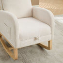 25.4'W Ivory Rocking Chair for Nursery, High Back Glider with Retractable Footrest, Boucle Upholstery, Rubber Wood Legs