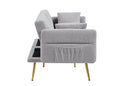 Modern Teddy Upholstered Accent Loveseat Sofa With Side Pocket,Folding Sleeper Sofa Bed With Foldable Armrest , Adjustable Backrest and Golden Metal Legs for Living Room,Grey