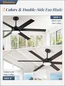 60 Inch Black Ceiling Fan With Lights Remote DC Motor