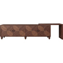 70'-90' Extendable TV Cabinet, Modern Entertainment Center with Storage and Adjustable Shelves, Mid 
Century Lacquered and Real Wood Veneered TV Console for Living Room, Hallway, Entryway, Walnut