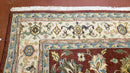 8x12 Indo-Mahal Rug, Floral Allover, Red & Beige, Wool Vintage Handmade Traditional Carpet