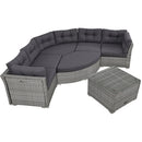 Elegant Patio Furniture Set Outdoor Daybed Rattan Sectional with Cushions and Center Table, Grey, Iron + Rattan