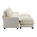 Chenille Upholstered Sectional Sofa with Removable Ottoman, USB Ports, Cup Holders, and Storage, Beige, 111'