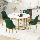 TOPMAX Space-Saving 5-Piece Extendable Kitchen Dining Table Set for Small Spaces - Round Faux Marble Top with Golden Frame, 4 Upholstered Chairs, Compact Foldable Design,White+Green
