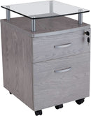 Two Drawer Rolling File Cabinet With Lock And Glass Top Under Desk Printer Stand Grey Office Furniture