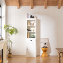 Retro Style 75'' Tall Display Shelf with Cabinet for Hallways Living Room Kitchen - White