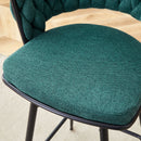 Two rotating bar stools with breathable cotton and linen soft cushions, in a retro green seat and black spray-painted iron frame, suitable for both restaurants and bars