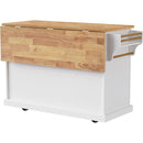 K&K 54inch Large Kitchen Island with Rubber Wood Drop Leaf, Embossed Texture Rolling Kitchen Cart on 4 Wheels with 4 Doors and 3 Drawers, Kitchen Island with Storage for Kitchen, Dining Room,White
