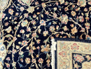 Large Persian Kerman Rug 10x14, Navy Blue and Beige, Floral Medallion, Traditional Elegant Persian Carpet, Signed by Masterweaver