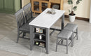 5-piece Counter Height Dining Table Set with Built-in Storage Shelves,Grey(OLD SKU W504S00143)