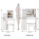 29.2' Small Size Left Bedside Cabinet Vanity Table + Cushioned Stool, 2 AC+2 USB Power Station, Hair dryer bracket, Extra Large Touch Control Sliding LED Mirror, Tri-color Switching, Brightness Adjust