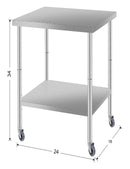 24''*18'' Commercial Work Table for Restaurant and Home Stainless Steel Kitchen Prep Table with Under Shelf and wheels
