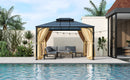 TREXM 10'x12' Hardtop Outdoor Gazebo, Heavy Duty Double Roof Patio Gazebo with Aluminum Frame, Double-Layer Side Walls Mosquito Netting & Privacy Curtains for Patio, Garden, Backyard (Beige)