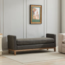 Elegant Upholstered Bench,Daybed,Ottman with Wood Legs & 2 Bolster Pillows, Gray PU, 66.34'W for Bedroom, Living Room, Entryway