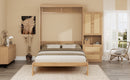 Full Size Solid Wood With Rattan Murphy Bed Cabinet Space-Saving Bed with 1 Side Cabinet Storage Shelf, Perfect for Guest Room, for Bed Room, Guest Room, Home Office, Natural