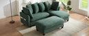 Upholstered Sectional Sofa with Movable Ottoman and Storage in Green Chenille, 83 Inch