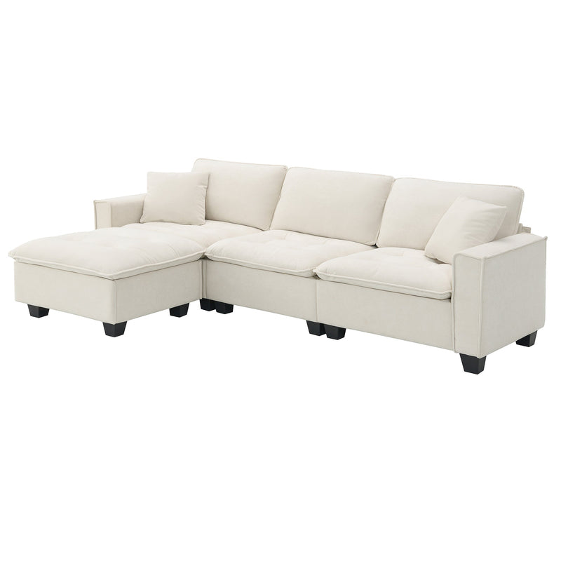 Walker Edison | Suede Modern Sectional L Shape Sofa with Ottoman