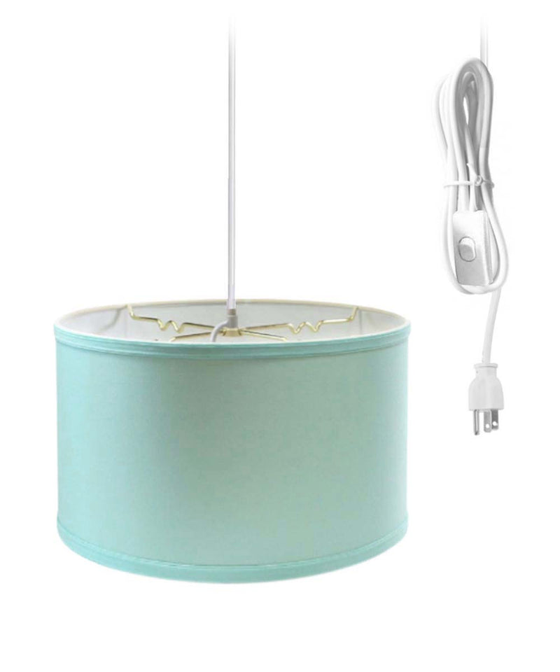 1 Light Swag Plug-In Pendant 16"w Island Paradise Linen Drum Shade, 17' White Cord