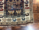 Antique Caucasian Kazak Rug 2.5 x 4, Navy Blue and Ivory, Hand Knotted Handmade Wool Rug