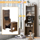 Mid-Century Modern Walnut Vintage Multi-use Cabinet With Cat scratcher Bed cat friendly furniture
