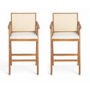 27' Height, Cream Woven Cane Plastic Backrest Bar Stool - Foam-Padded Fabric Seat & Durable Rubberwood Frame