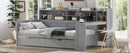 Wooden Twin Size Daybed with Storage Shelves, Multi-functional Bed with Two Storage Drawers and  Study Desk, Gray