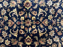 Indo Persian Rug 8x10, Navy Blue and Red, Floral Allover, Hand Knotted Vintage Wool Carpet, Indo Sarouk
