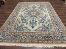 Light Green and Blue Persian Kashan Rug 7x10, Authentic Persian Carpet, Handmade, Wool
