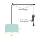 2 Light Swag Plug-In Pendant 16"w Island Paradise Aqua Linen Drum with Diffuser, Black Cord