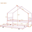 Twin Size Metal House Bed with Twin Size Trundle, Pink