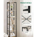 Greige Six Tier Narrow Bookshelf With Two Hooks Industrial