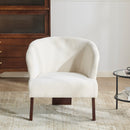 Modern Accent Chair with Round Back & Wooden Legs - Mid-Century Inspired Lounge Chair for Living Room, Bedroom, or Office - Soft Fabric Upholstery