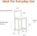 White Wooden Bar Stool With Backrest, Counter Height