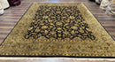 Indo Persian Rug 8x10, Black and Green, Wool, Handmade, Traditional, Floral Allover, Vintage