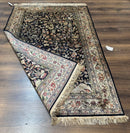 Silk Rug 4x6, Black and Cream, Floral & Bird Pictorials, Fine 330 KPSI, Sino Persian Rug