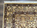 Pretty Indo Persian Rug 6x9, Allover Floral Motif with Birds, Tan/Cream, Very Fine Oriental Carpet, Hand Knotted Vintage Indian Wool Rug