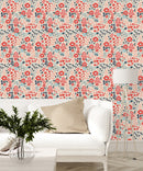 Contemporary Red Floral Wallpaper Smart
