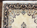 Persian Kirman Rug 4x7, Wool Hand Knotted Antique Carpet, Beige, Semi Open Field Medallion Rug, Traditional Handmade Oriental Rug