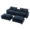 Contemporary Chenille Upholstered Sectional Sofa with Ottomans, USB Ports, Cup Holders & Storage, Blue