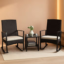 Three Piece Patio Furniture Set Outdoor Wicker Rocking Chairs With Glass Coffee Table Beige
