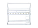 Twin over Twin Rubber Wood Floor Bunk Bed, with ladder,Guardrails,House-Shaped-Bunk Bed,White